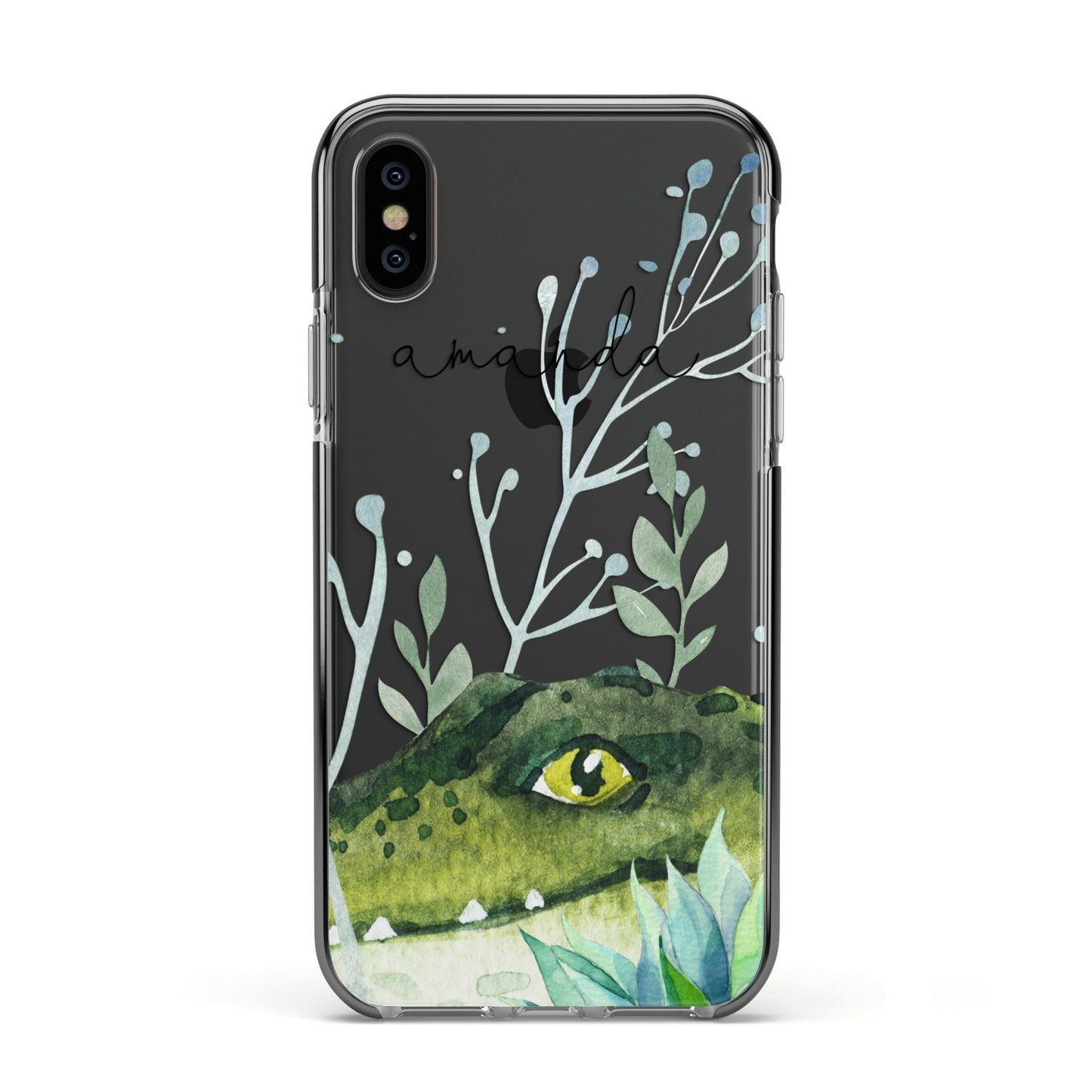 Personalised Alligator Apple iPhone Xs Impact Case Black Edge on Black Phone