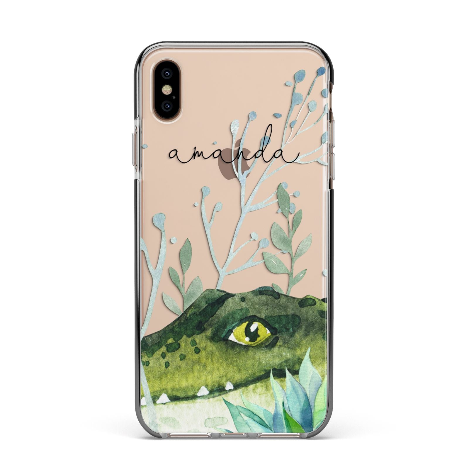 Personalised Alligator Apple iPhone Xs Max Impact Case Black Edge on Gold Phone
