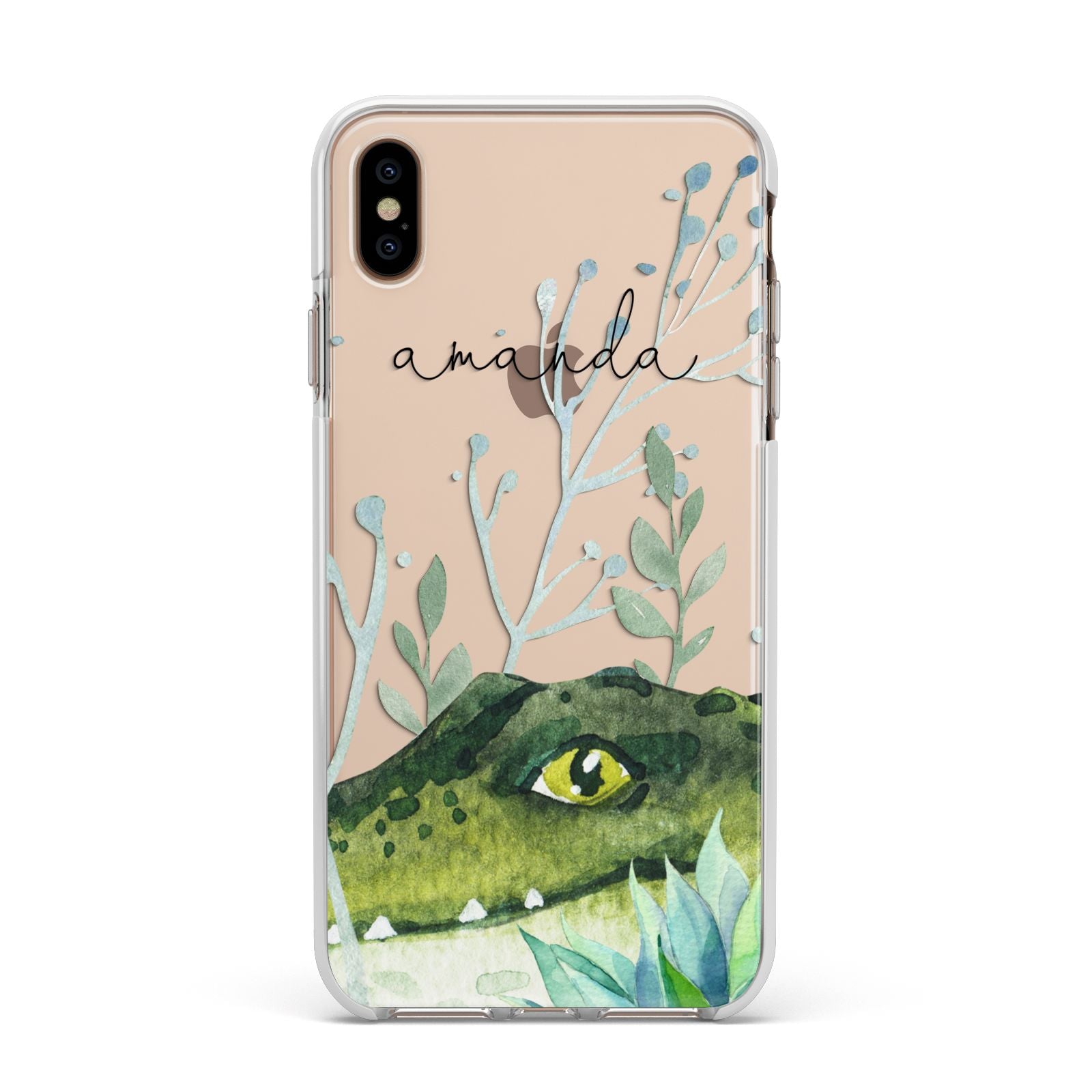 Personalised Alligator Apple iPhone Xs Max Impact Case White Edge on Gold Phone
