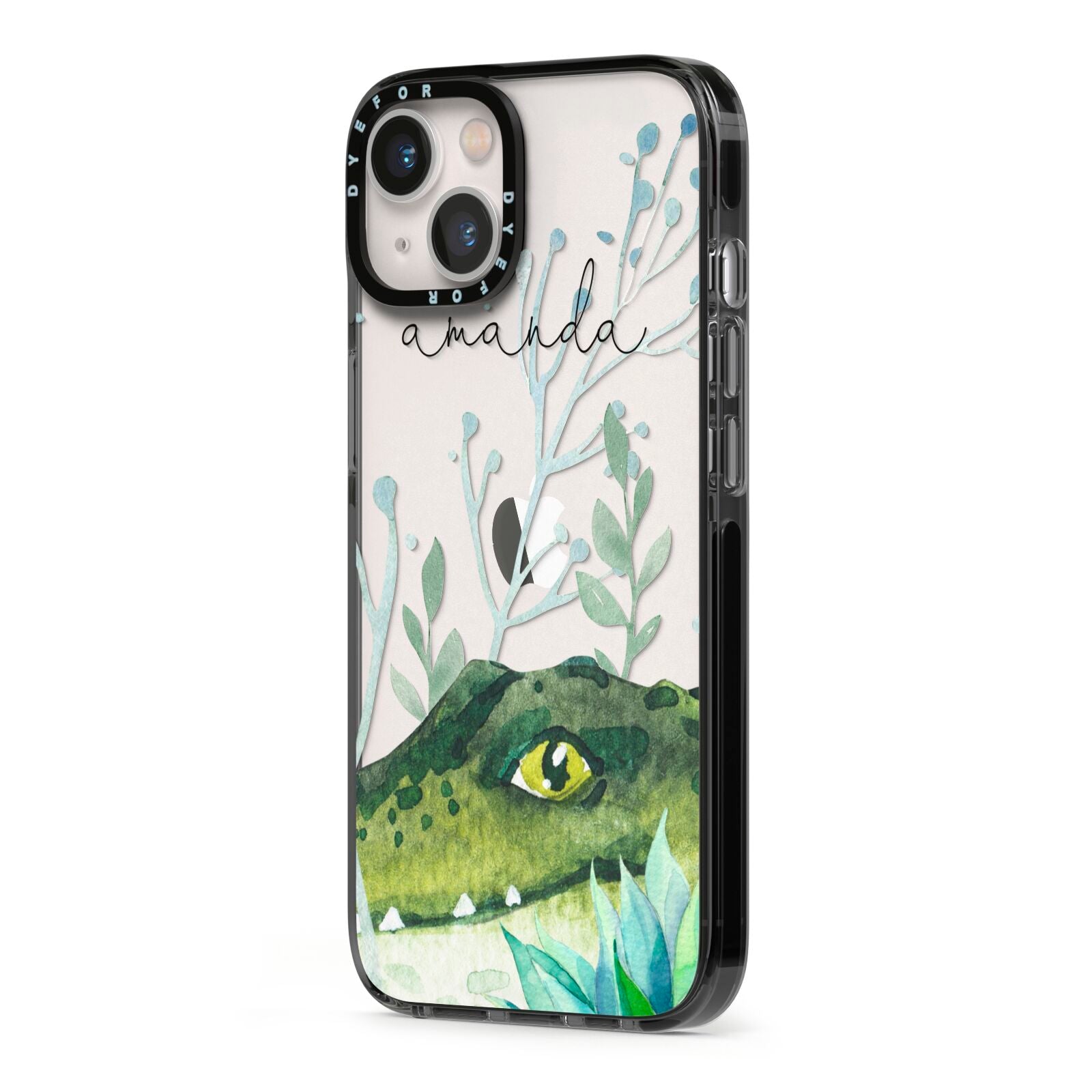 Personalised Alligator iPhone 13 Black Impact Case Side Angle on Silver phone