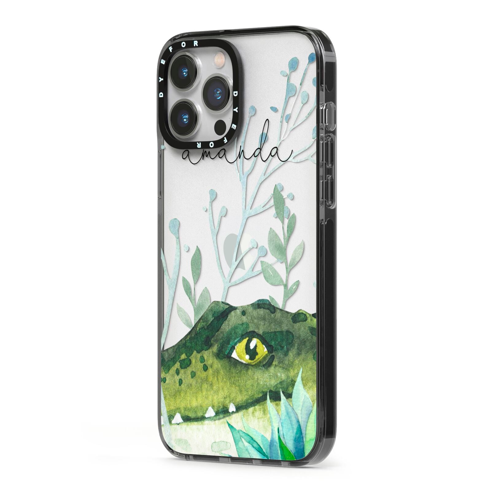 Personalised Alligator iPhone 13 Pro Max Black Impact Case Side Angle on Silver phone