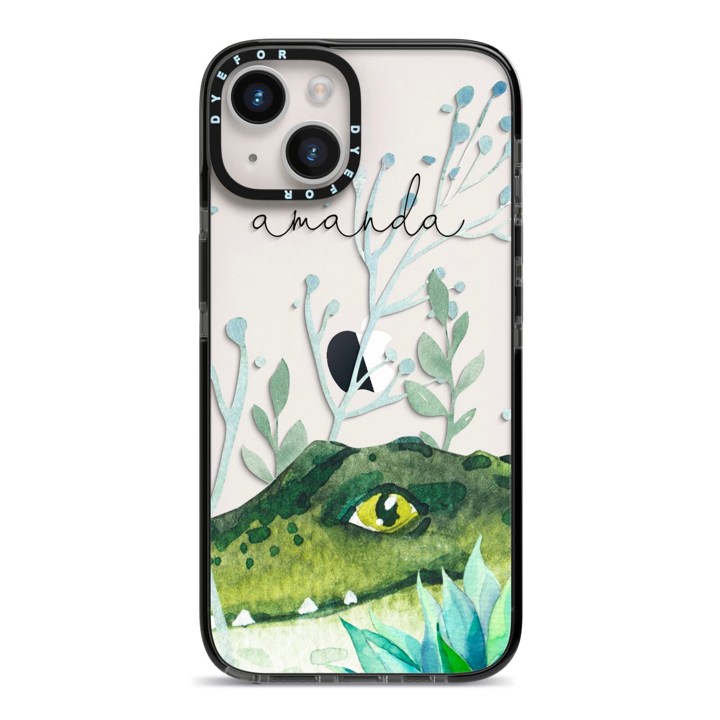 Personalised Alligator iPhone 14 Black Impact Case on Silver phone
