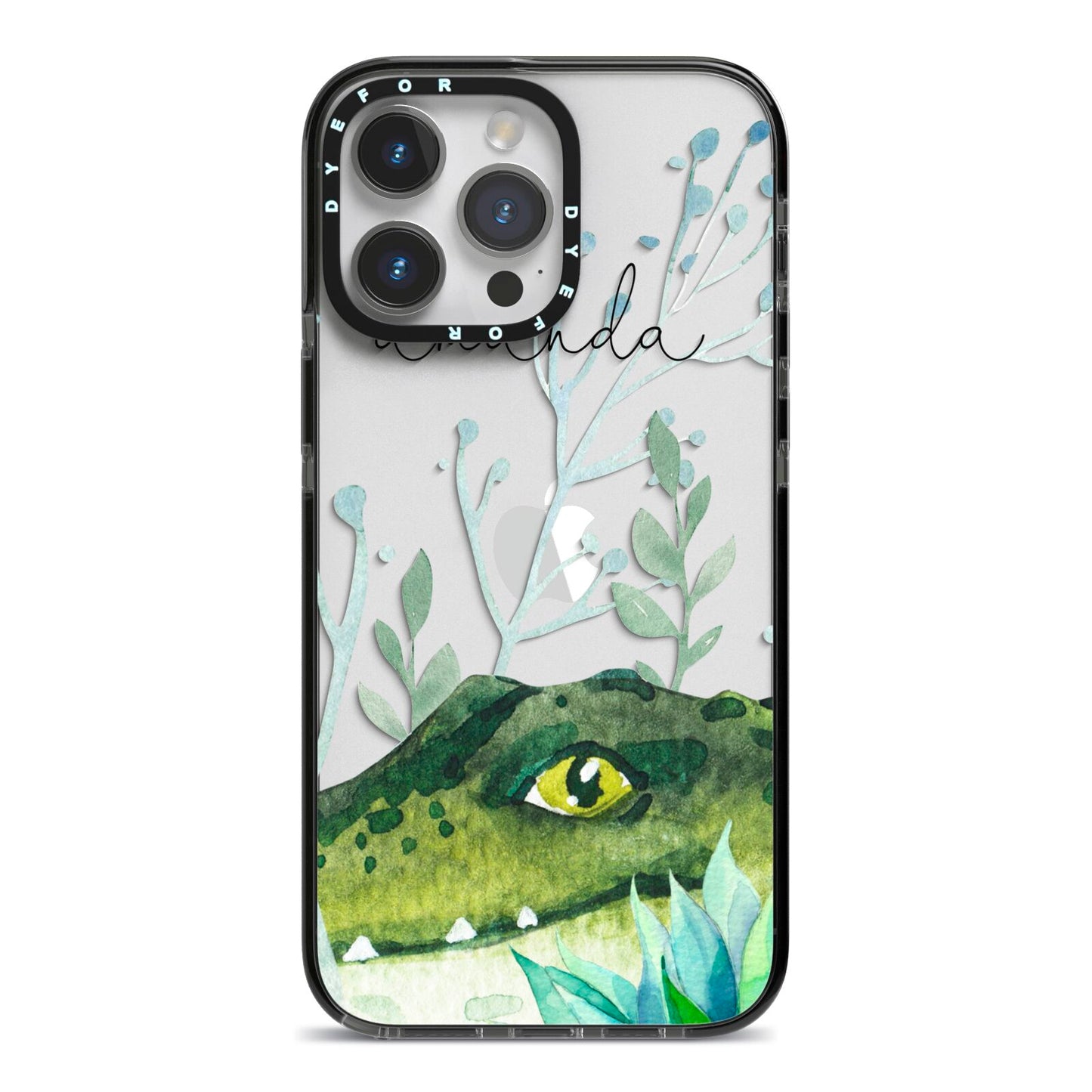 Personalised Alligator iPhone 14 Pro Max Black Impact Case on Silver phone