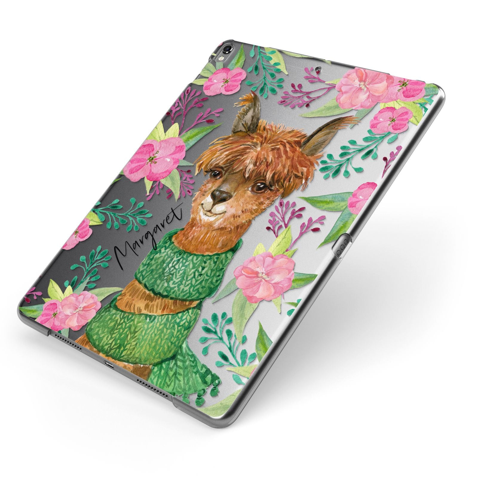 Personalised Alpaca Apple iPad Case on Grey iPad Side View
