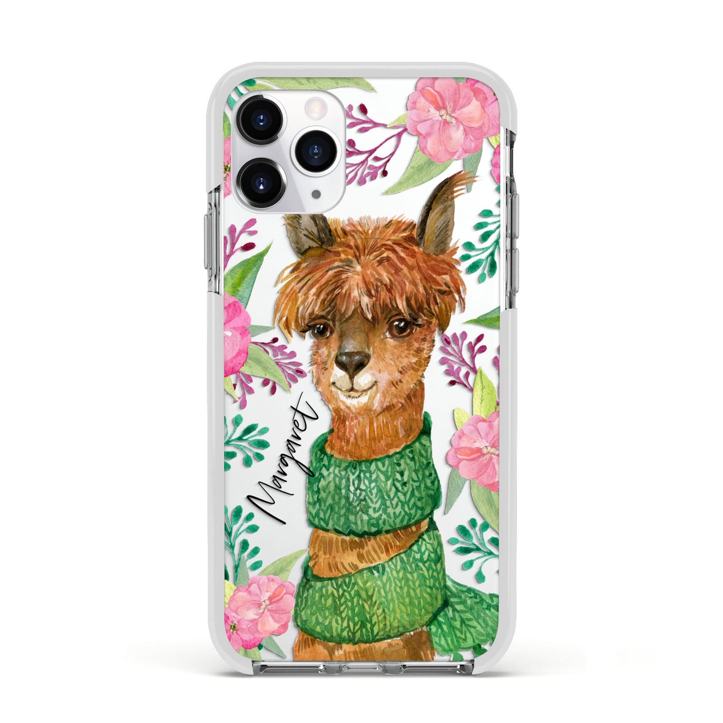 Personalised Alpaca Apple iPhone 11 Pro in Silver with White Impact Case