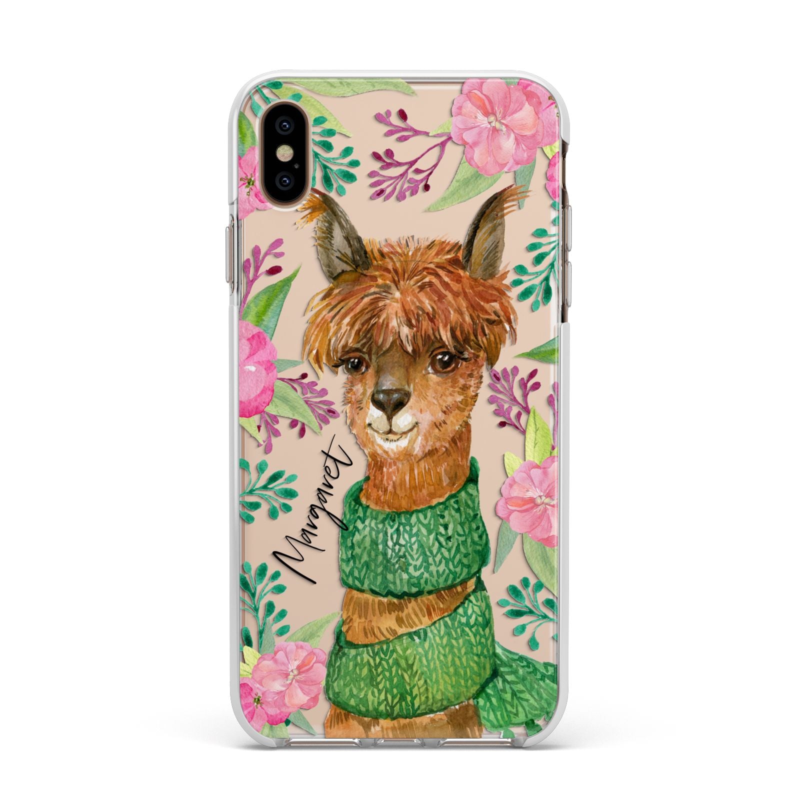 Personalised Alpaca Apple iPhone Xs Max Impact Case White Edge on Gold Phone