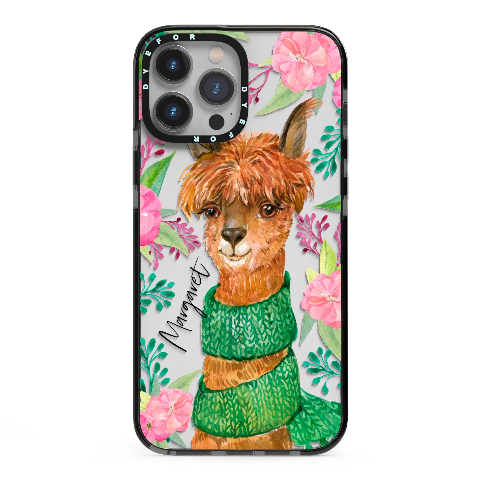 Personalised Alpaca iPhone 13 Pro Max Black Impact Case on Silver phone