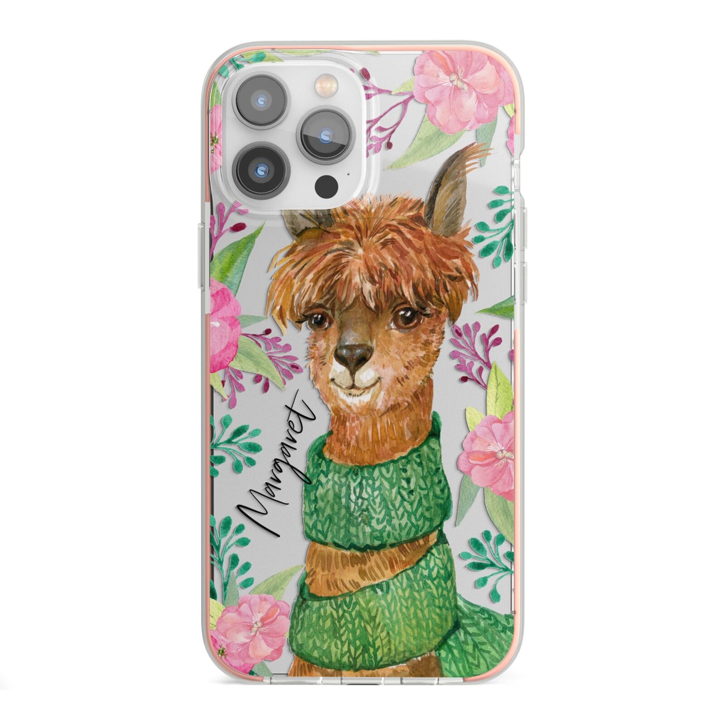 Personalised Alpaca iPhone 13 Pro Max TPU Impact Case with Pink Edges