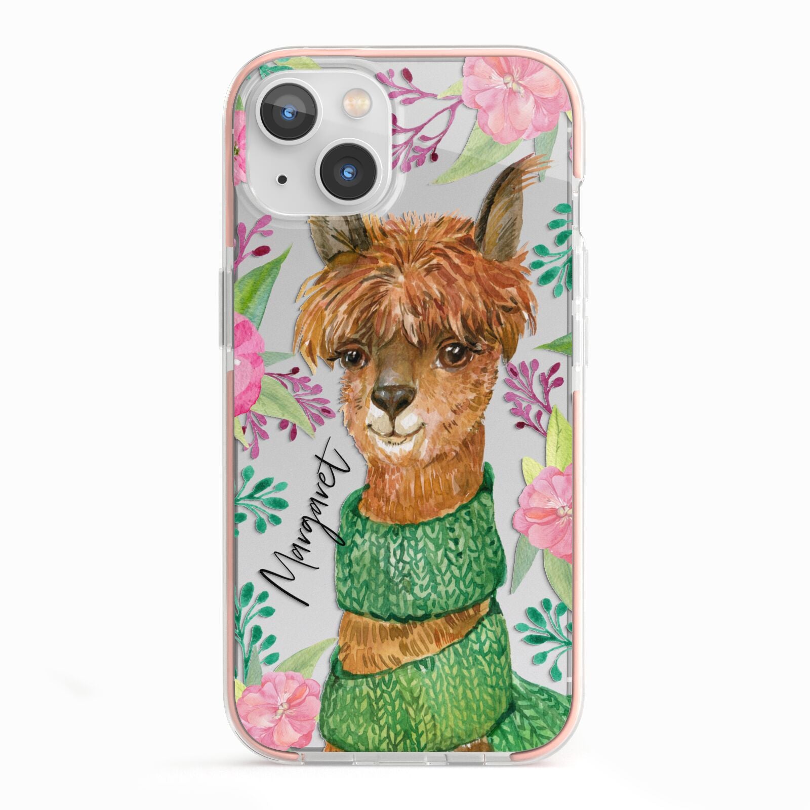 Personalised Alpaca iPhone 13 TPU Impact Case with Pink Edges