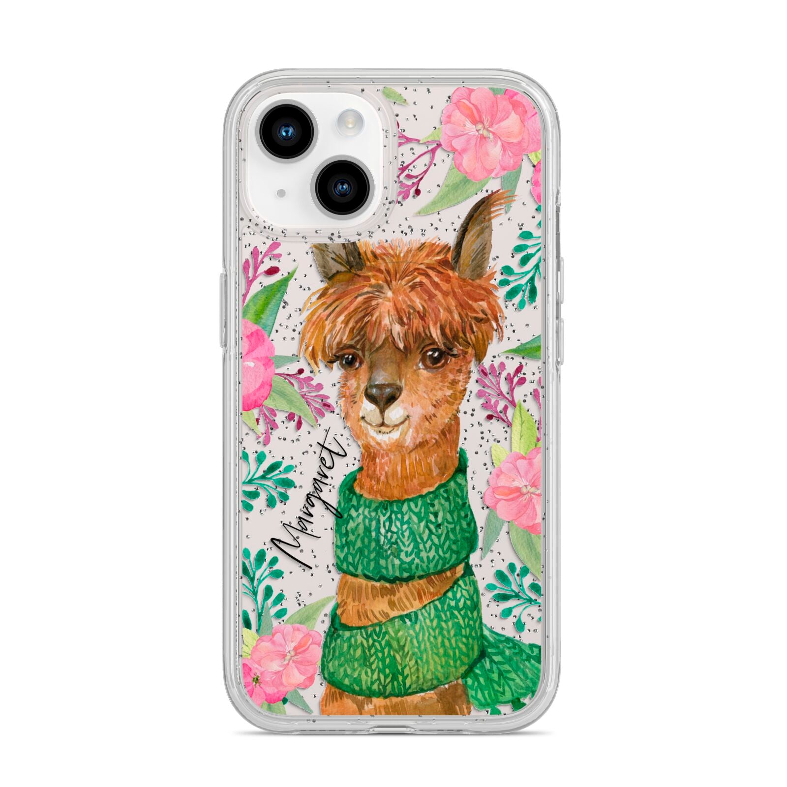 Personalised Alpaca iPhone 14 Glitter Tough Case Starlight