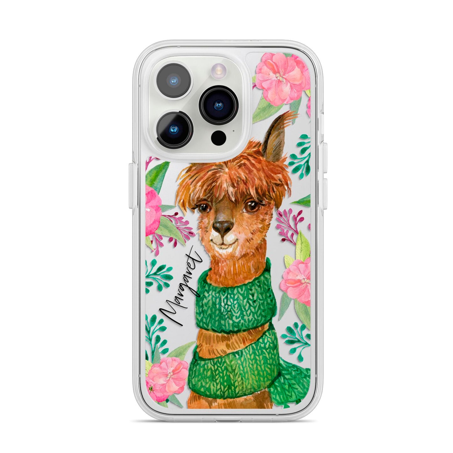 Personalised Alpaca iPhone 14 Pro Clear Tough Case Silver