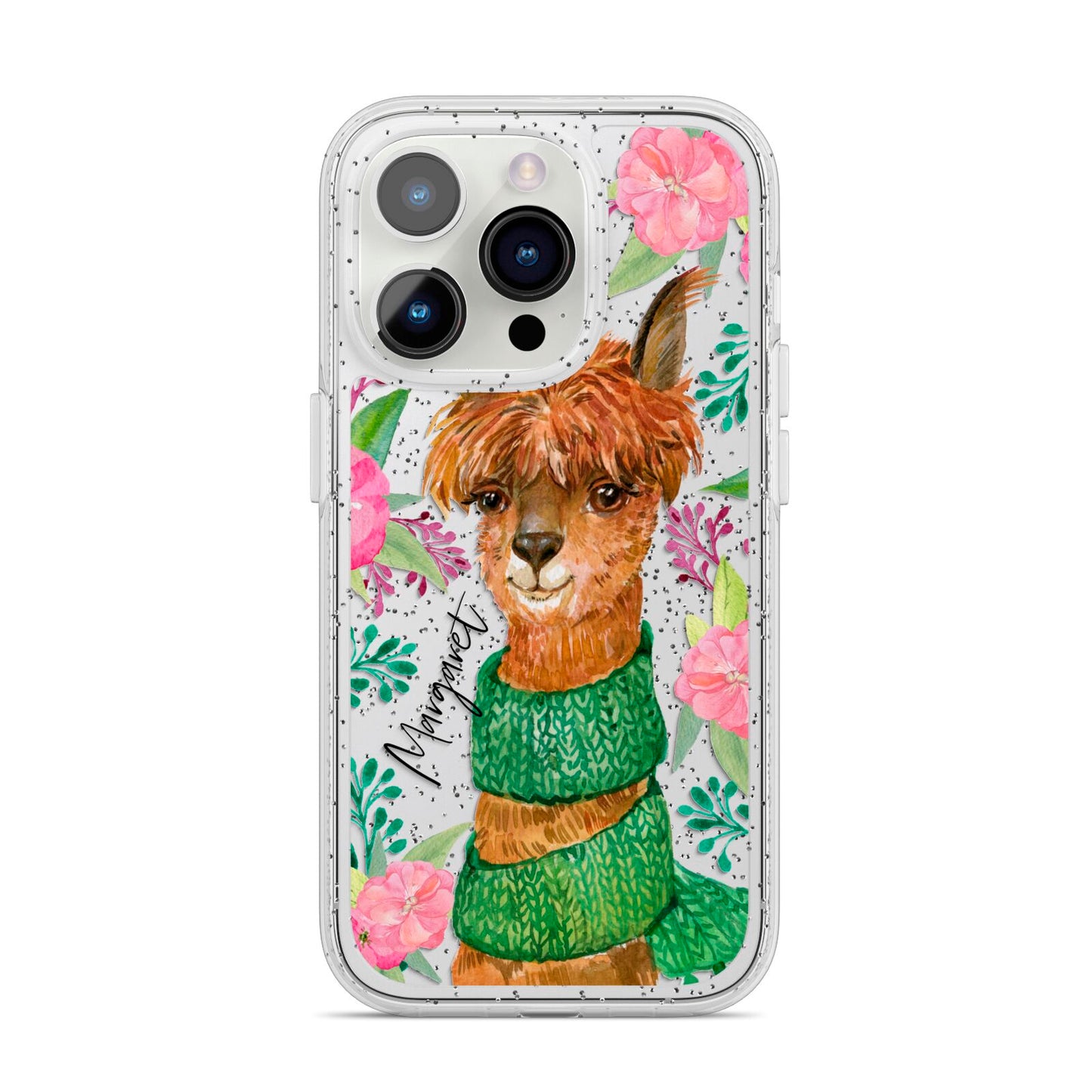 Personalised Alpaca iPhone 14 Pro Glitter Tough Case Silver
