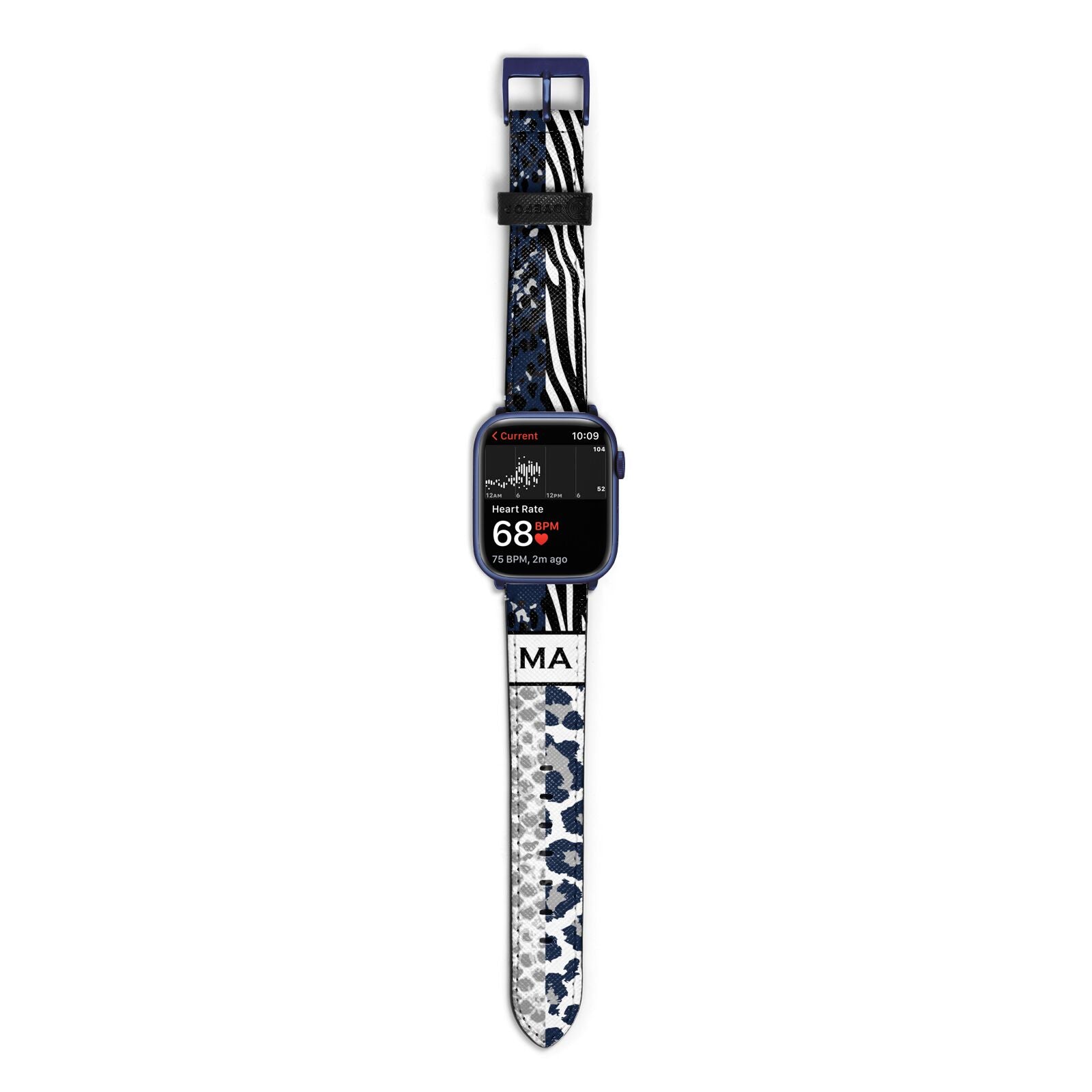 Personalised Animal Print Apple Watch Strap Size 38mm with Blue Hardware