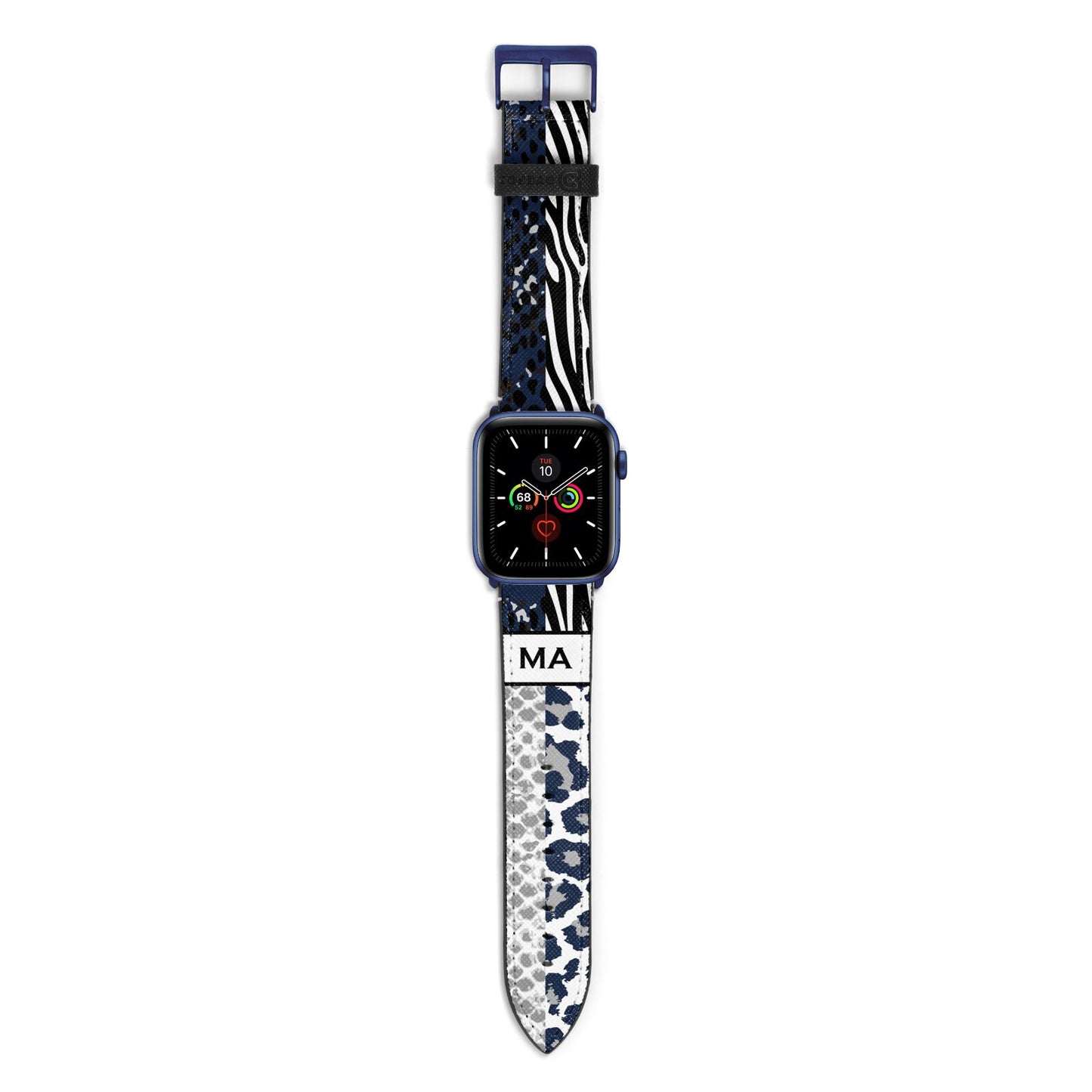 Personalised Animal Print Apple Watch Strap with Blue Hardware