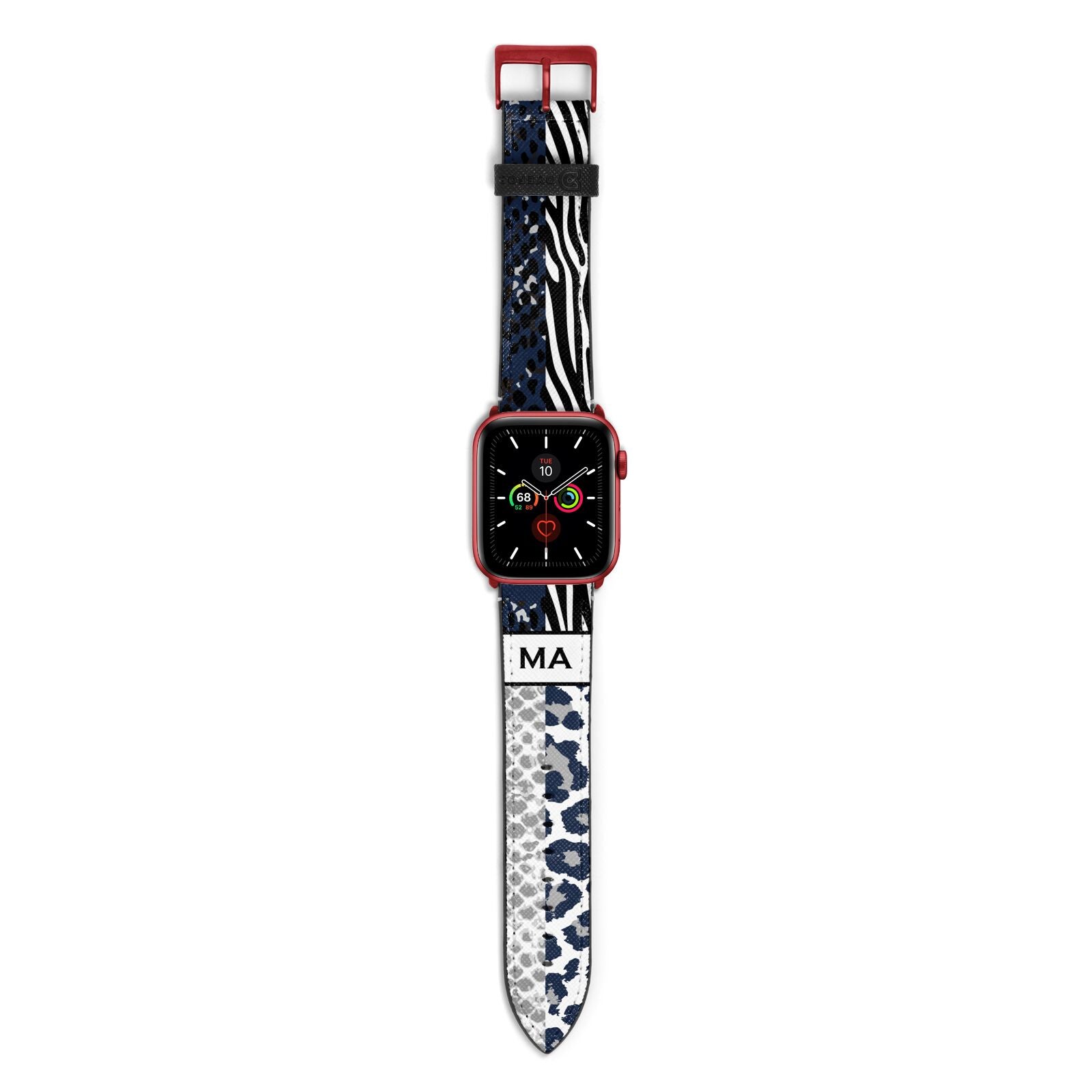 Personalised Animal Print Apple Watch Strap with Red Hardware