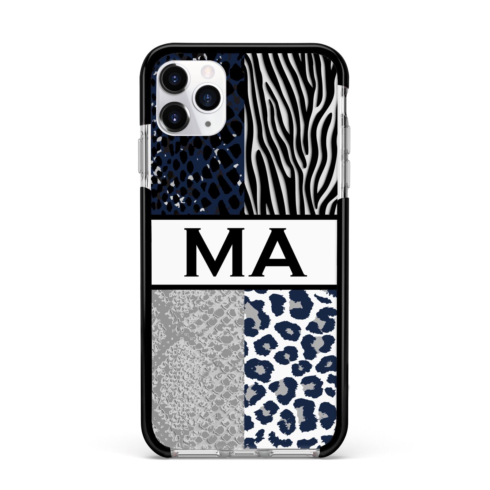 Personalised Animal Print Apple iPhone 11 Pro Max in Silver with Black Impact Case