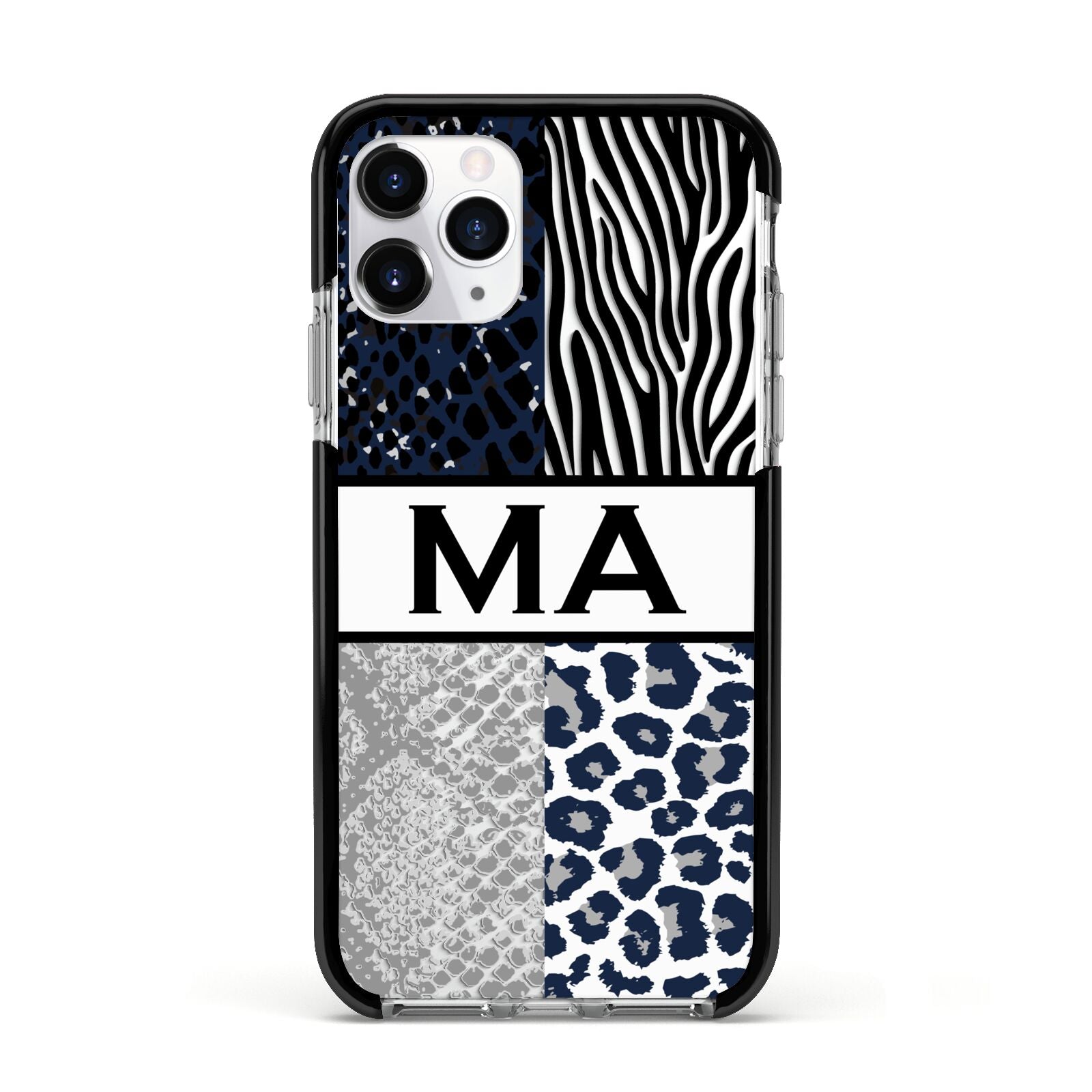 Personalised Animal Print Apple iPhone 11 Pro in Silver with Black Impact Case