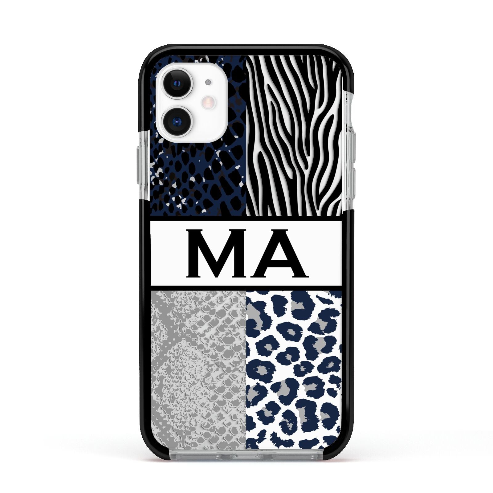 Personalised Animal Print Apple iPhone 11 in White with Black Impact Case