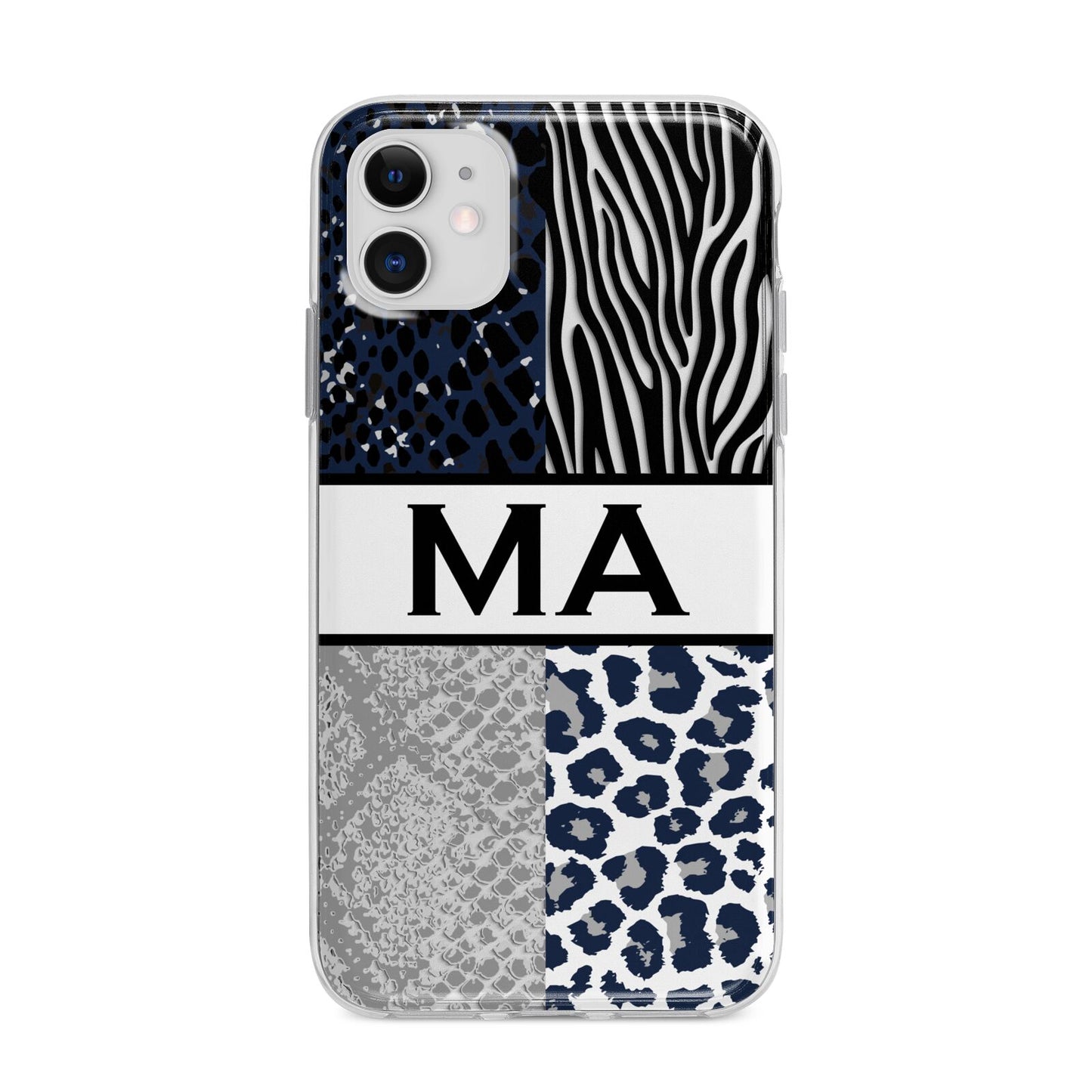 Personalised Animal Print Apple iPhone 11 in White with Bumper Case