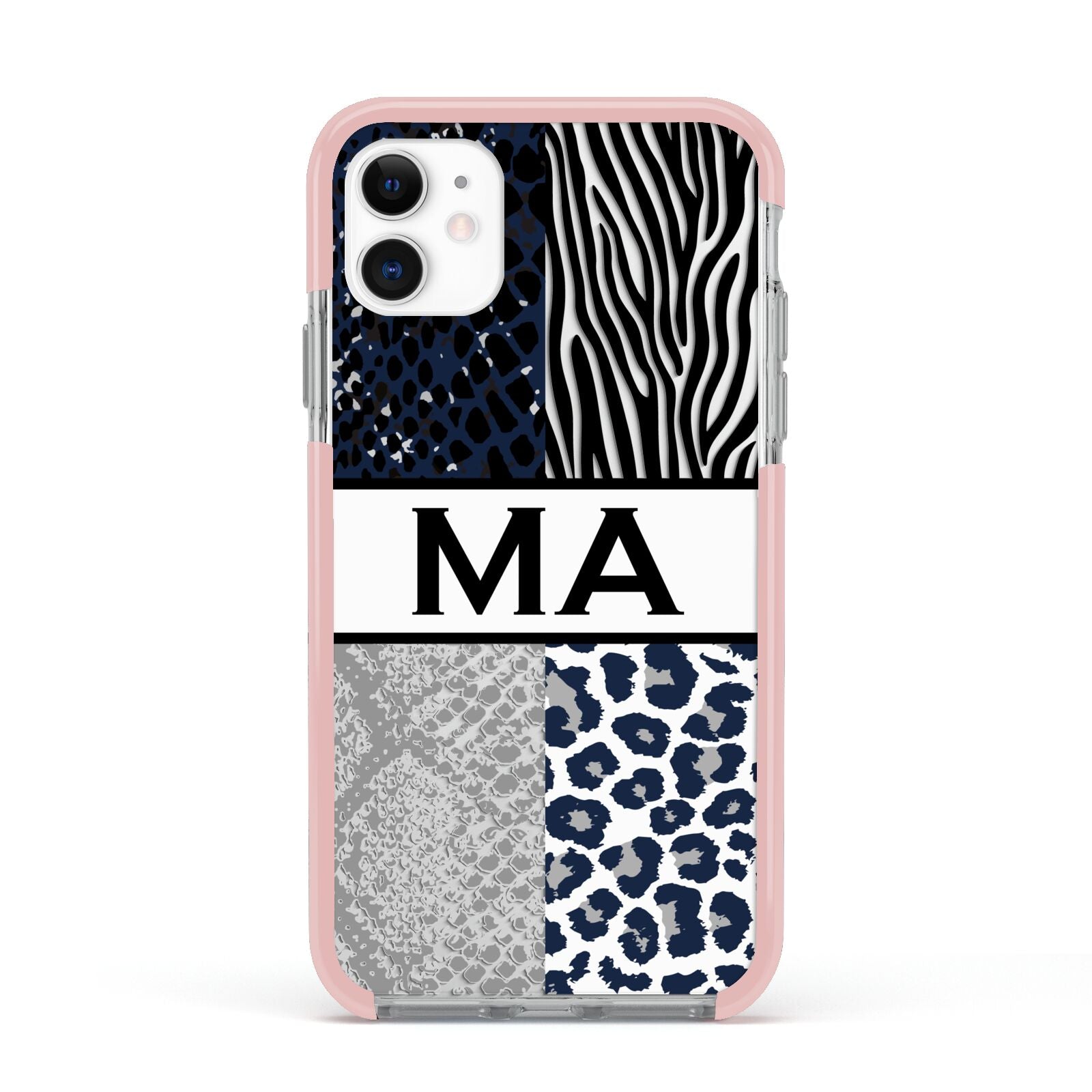 Personalised Animal Print Apple iPhone 11 in White with Pink Impact Case