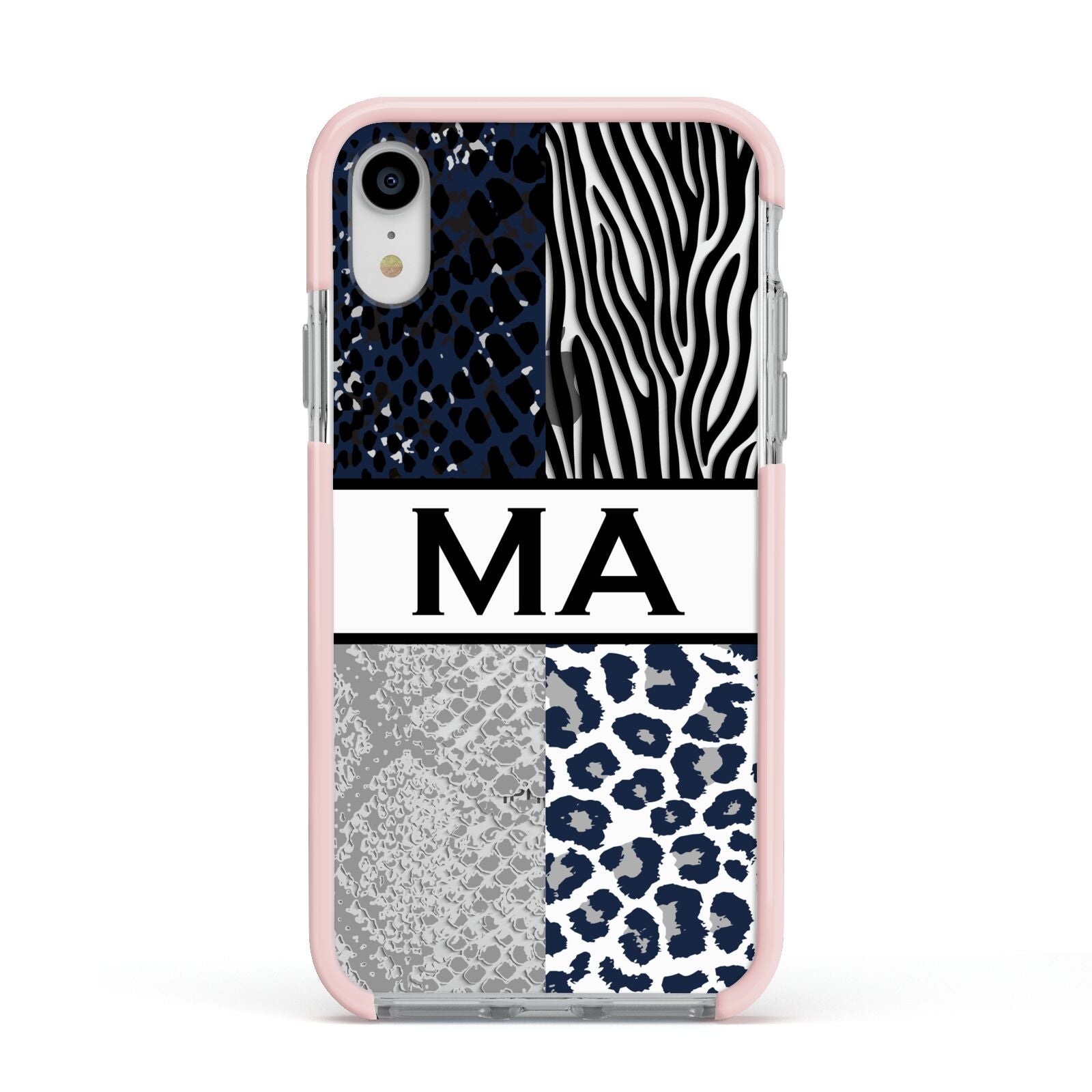 Personalised Animal Print Apple iPhone XR Impact Case Pink Edge on Silver Phone