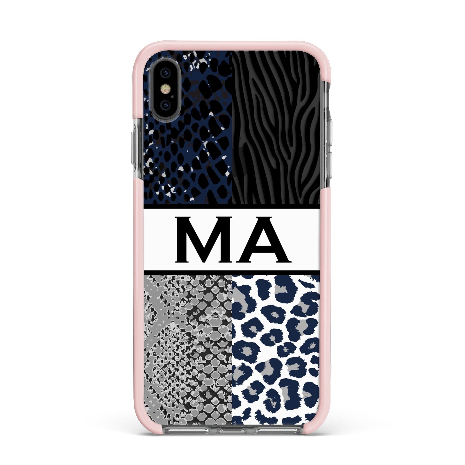 Personalised Animal Print Apple iPhone Xs Max Impact Case Pink Edge on Black Phone