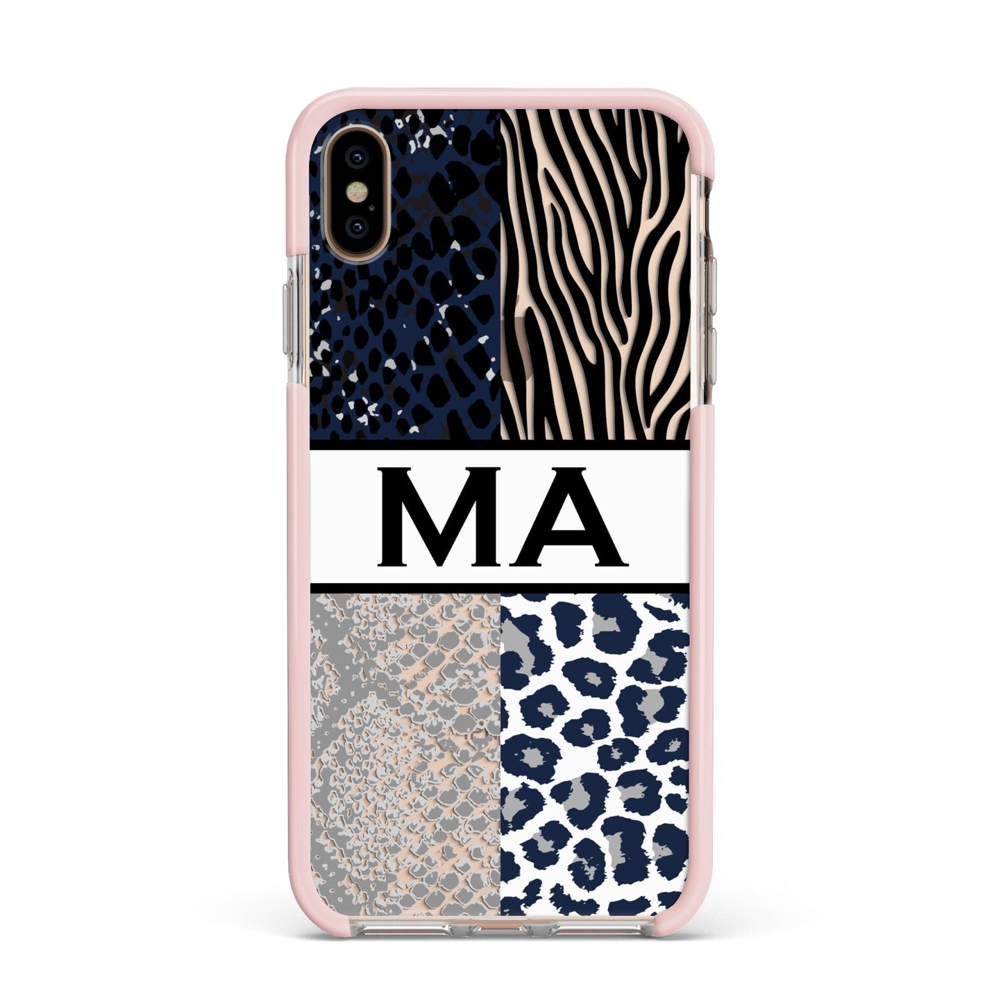Personalised Animal Print Apple iPhone Xs Max Impact Case Pink Edge on Gold Phone