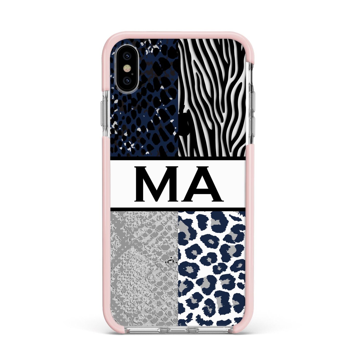 Personalised Animal Print Apple iPhone Xs Max Impact Case Pink Edge on Silver Phone