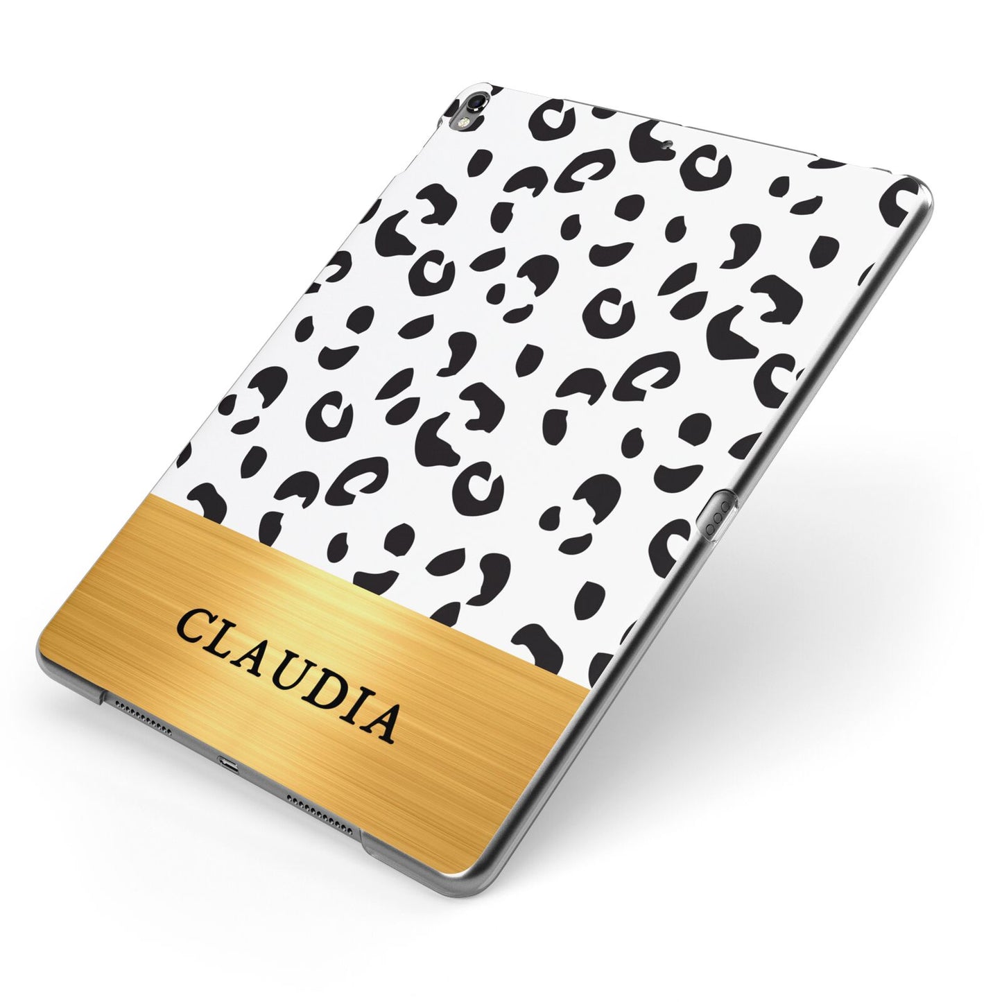 Personalised Animal Print Gold With Name Apple iPad Case on Grey iPad Side View