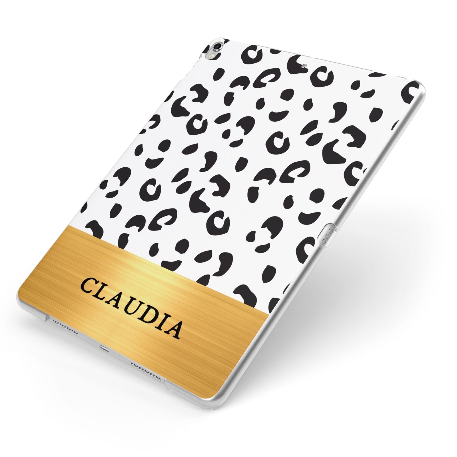 Personalised Animal Print Gold With Name Apple iPad Case on Silver iPad Side View