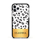 Personalised Animal Print Gold With Name Apple iPhone 11 Pro in Silver with Black Impact Case