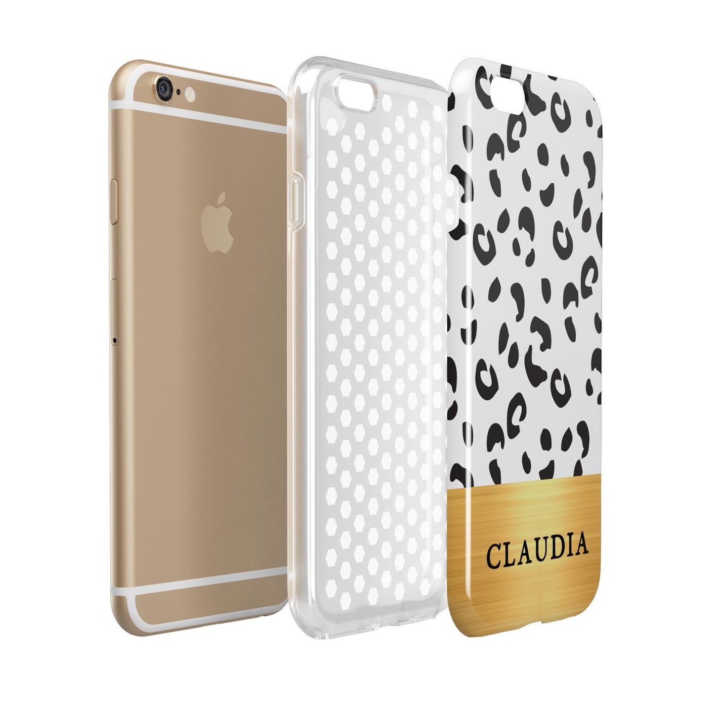 Personalised Animal Print Gold With Name Apple iPhone 6 3D Tough Case Expanded view