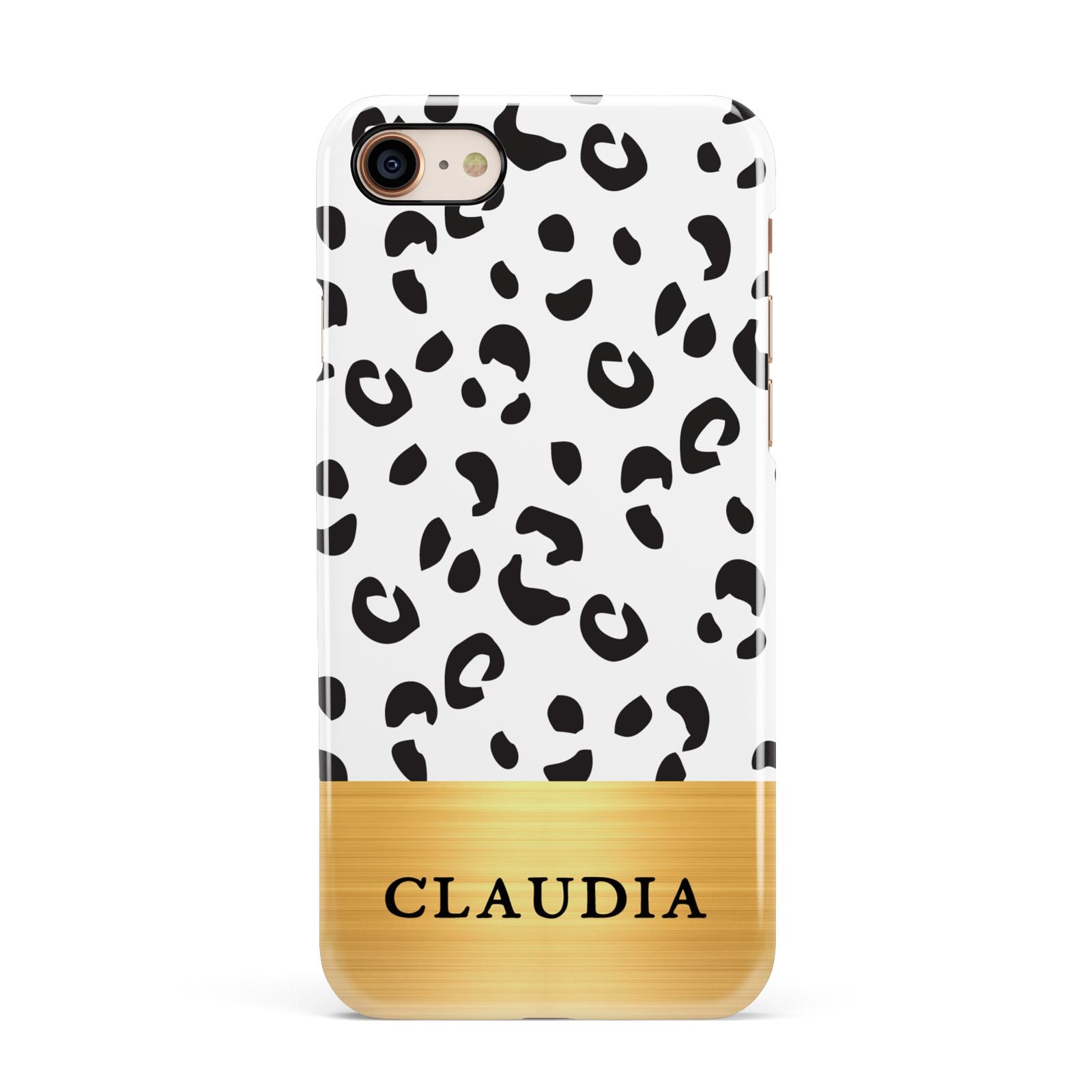 Personalised Animal Print Gold With Name Apple iPhone 7 8 3D Snap Case