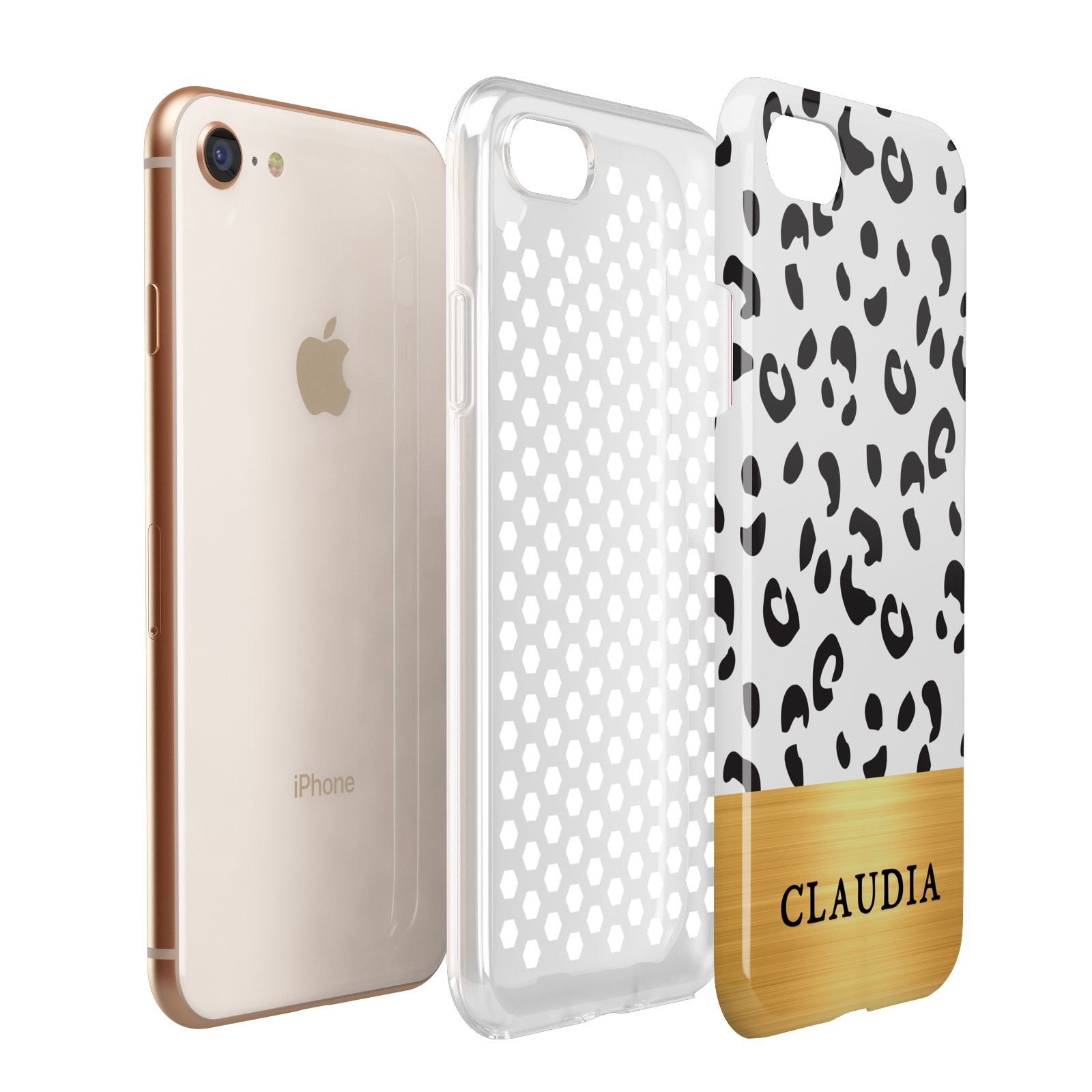Personalised Animal Print Gold With Name Apple iPhone 7 8 3D Tough Case Expanded View