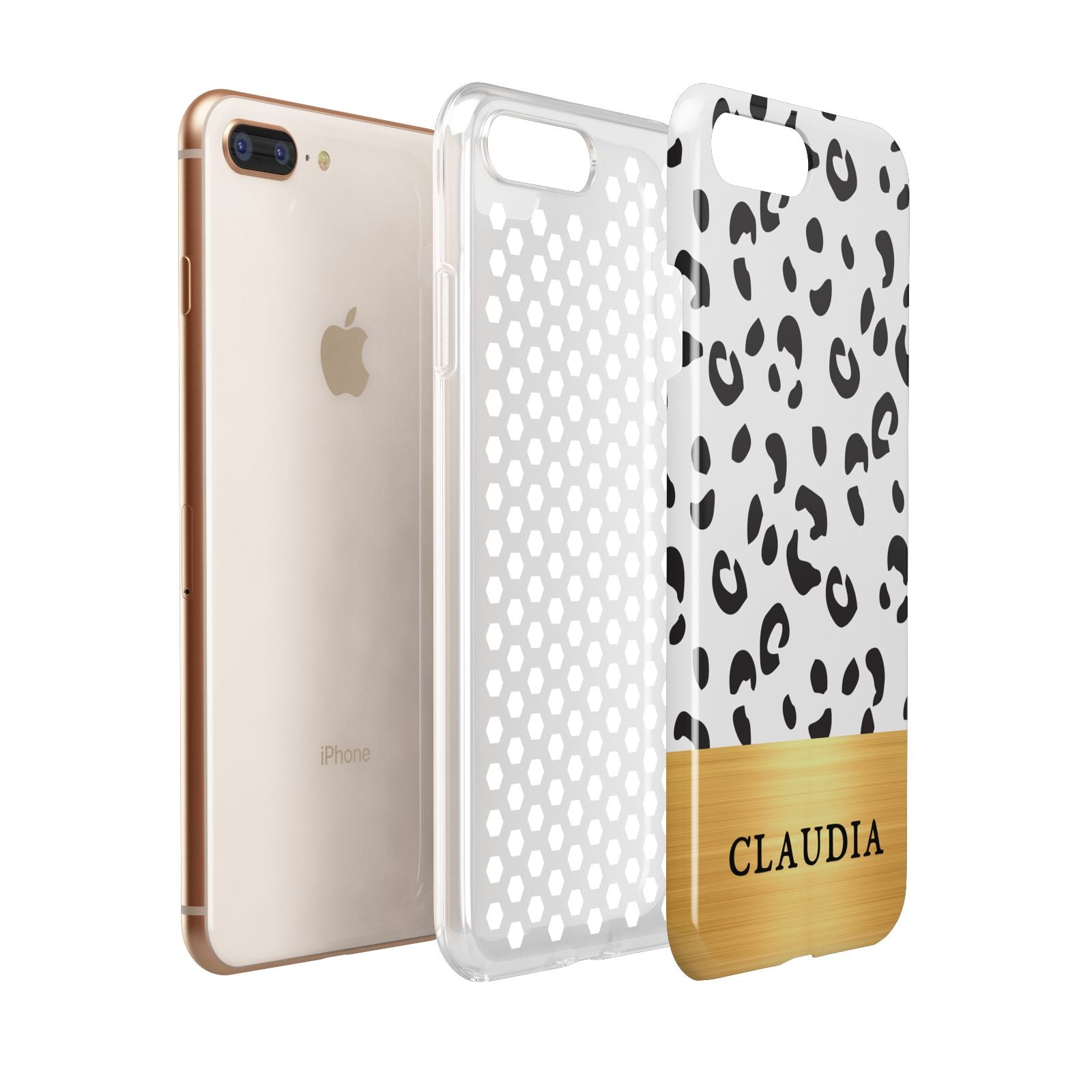 Personalised Animal Print Gold With Name Apple iPhone 7 8 Plus 3D Tough Case Expanded View