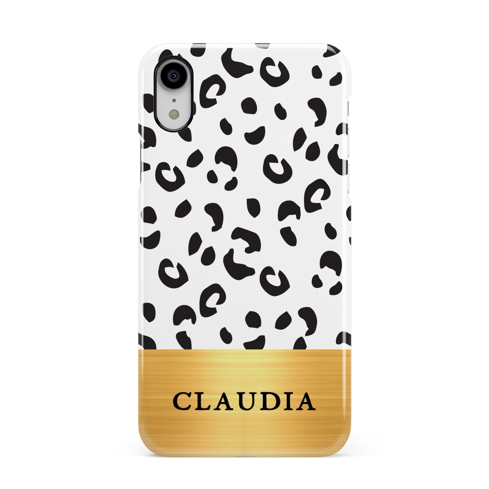 Personalised Animal Print Gold With Name Apple iPhone XR White 3D Snap Case