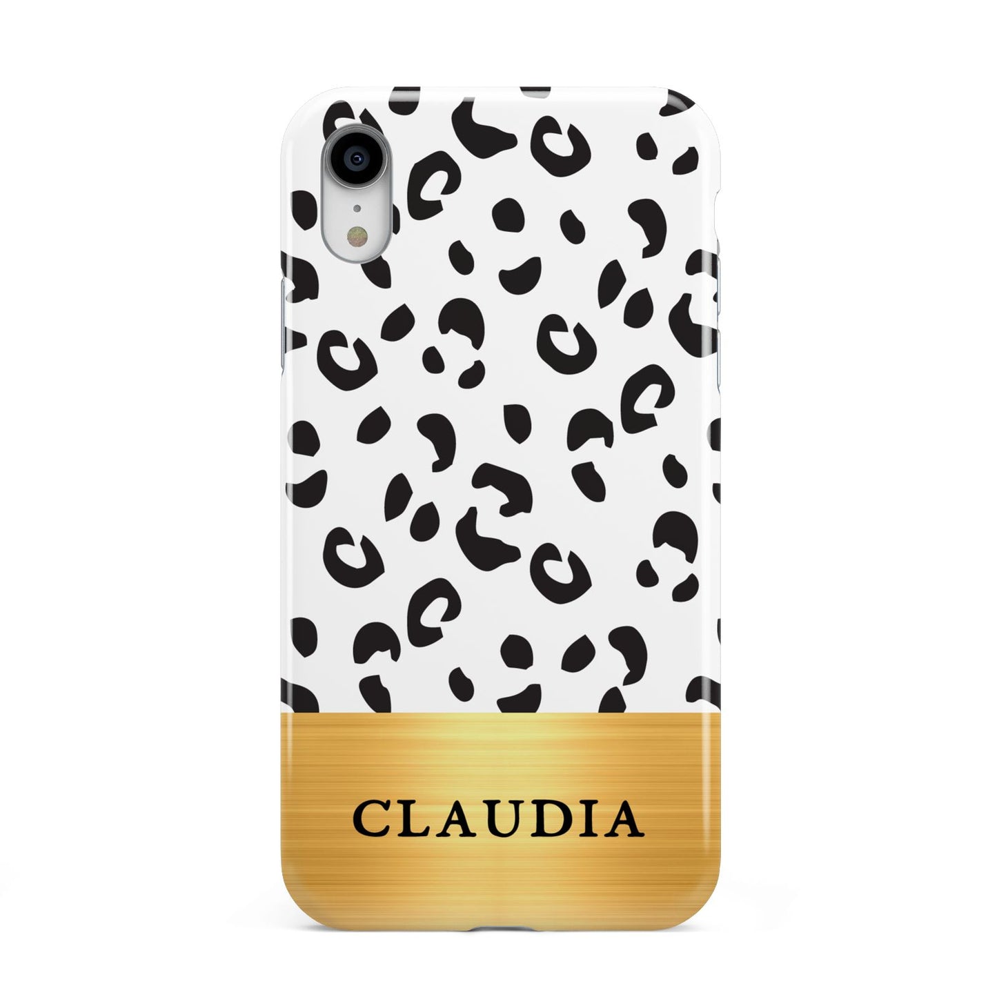 Personalised Animal Print Gold With Name Apple iPhone XR White 3D Tough Case