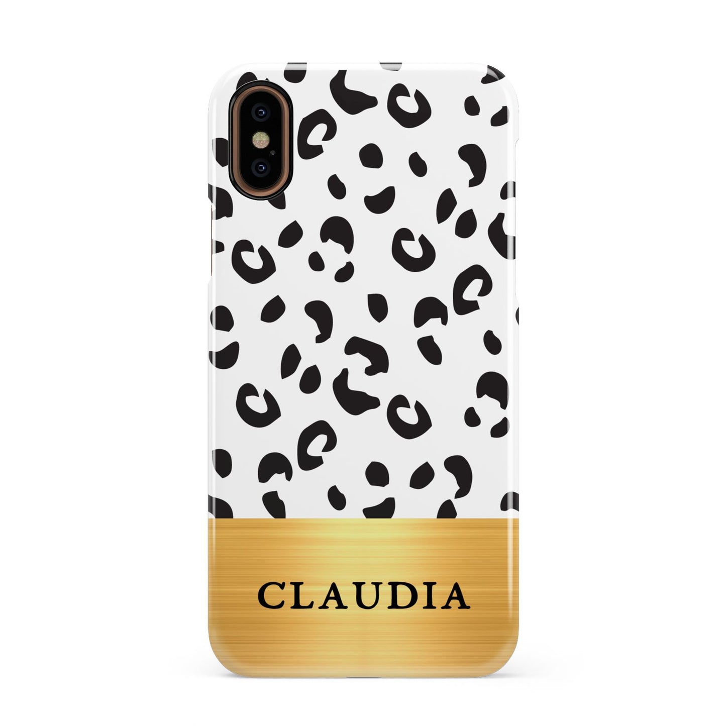 Personalised Animal Print Gold With Name Apple iPhone XS 3D Snap Case