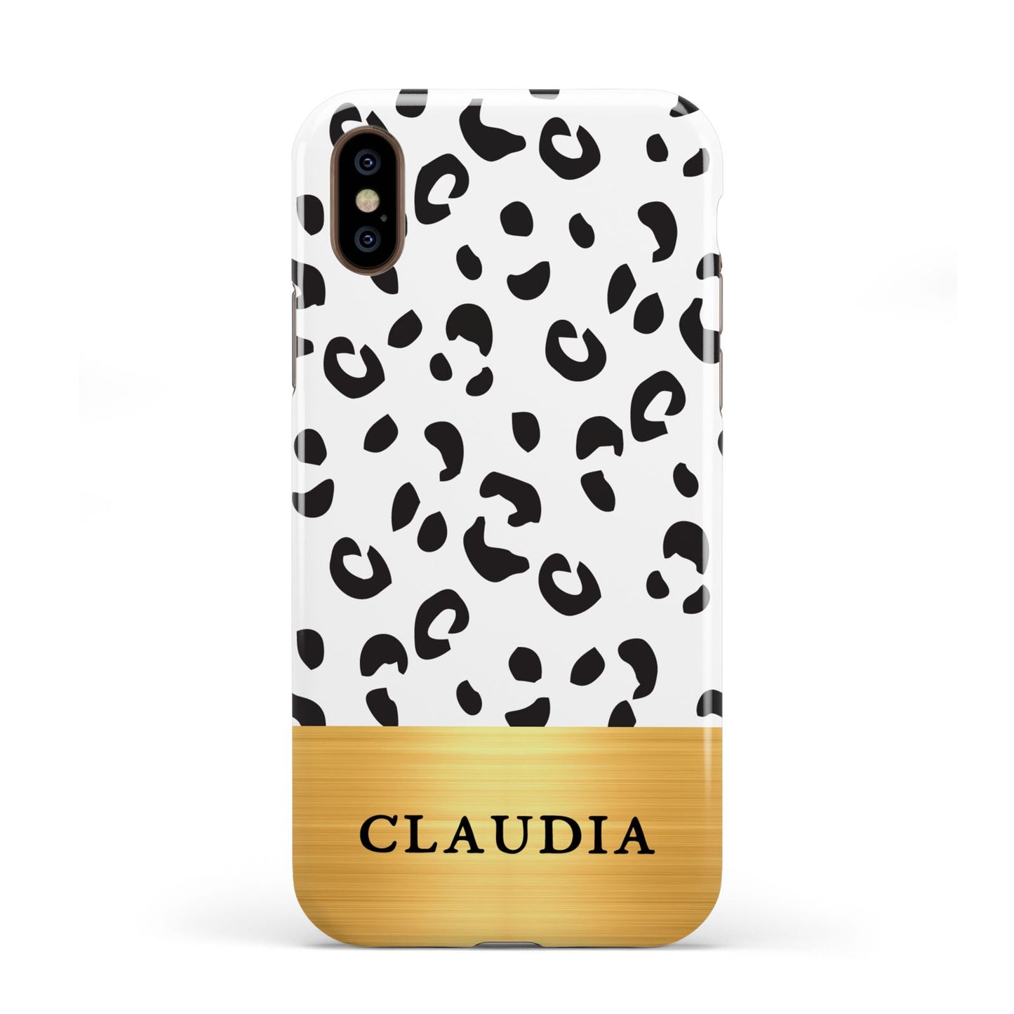 Personalised Animal Print Gold With Name Apple iPhone XS 3D Tough