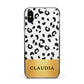 Personalised Animal Print Gold With Name Apple iPhone Xs Impact Case Black Edge on Black Phone