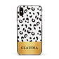 Personalised Animal Print Gold With Name Apple iPhone Xs Impact Case Black Edge on Gold Phone