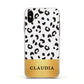 Personalised Animal Print Gold With Name Apple iPhone Xs Impact Case White Edge on Gold Phone