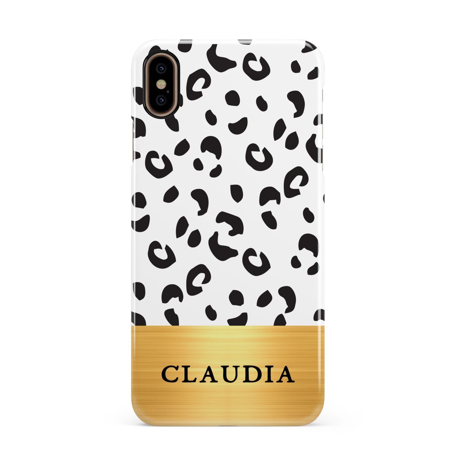 Personalised Animal Print Gold With Name Apple iPhone Xs Max 3D Snap Case