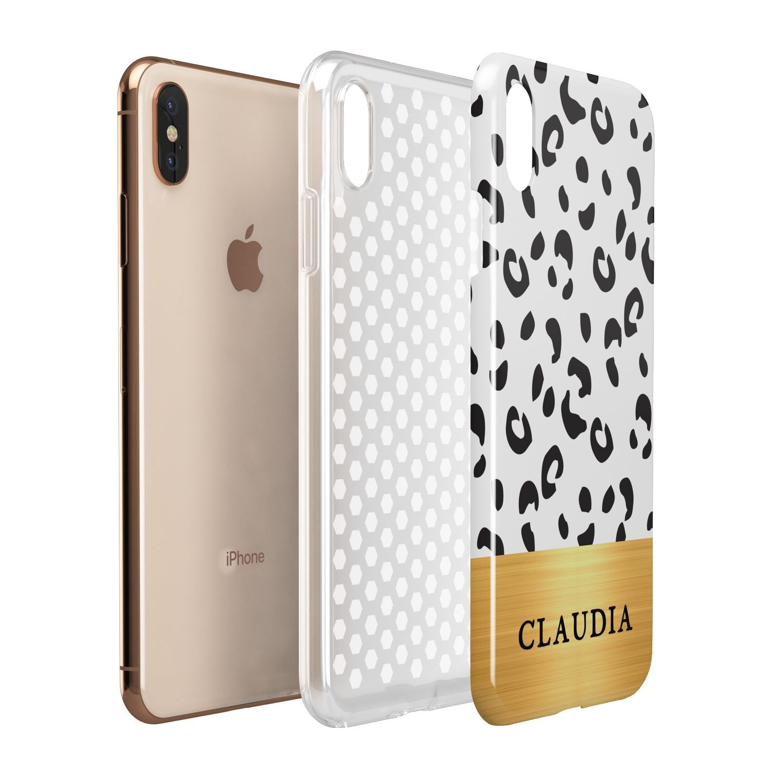 Personalised Animal Print Gold With Name Apple iPhone Xs Max 3D Tough Case Expanded View