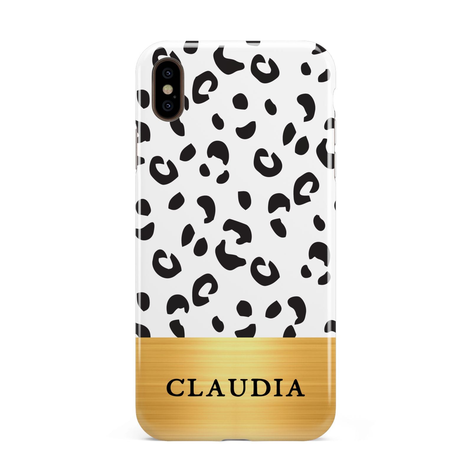 Personalised Animal Print Gold With Name Apple iPhone Xs Max 3D Tough Case