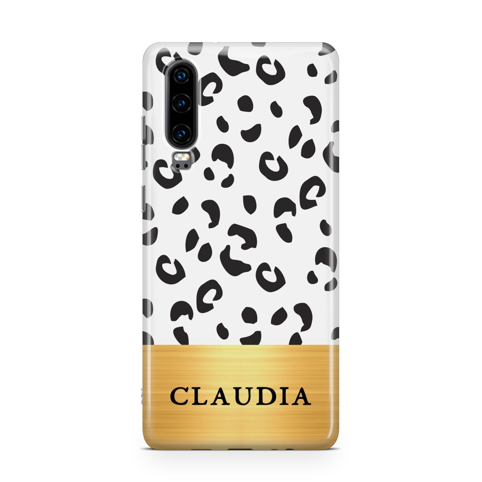Personalised Animal Print Gold With Name Huawei P30 Phone Case