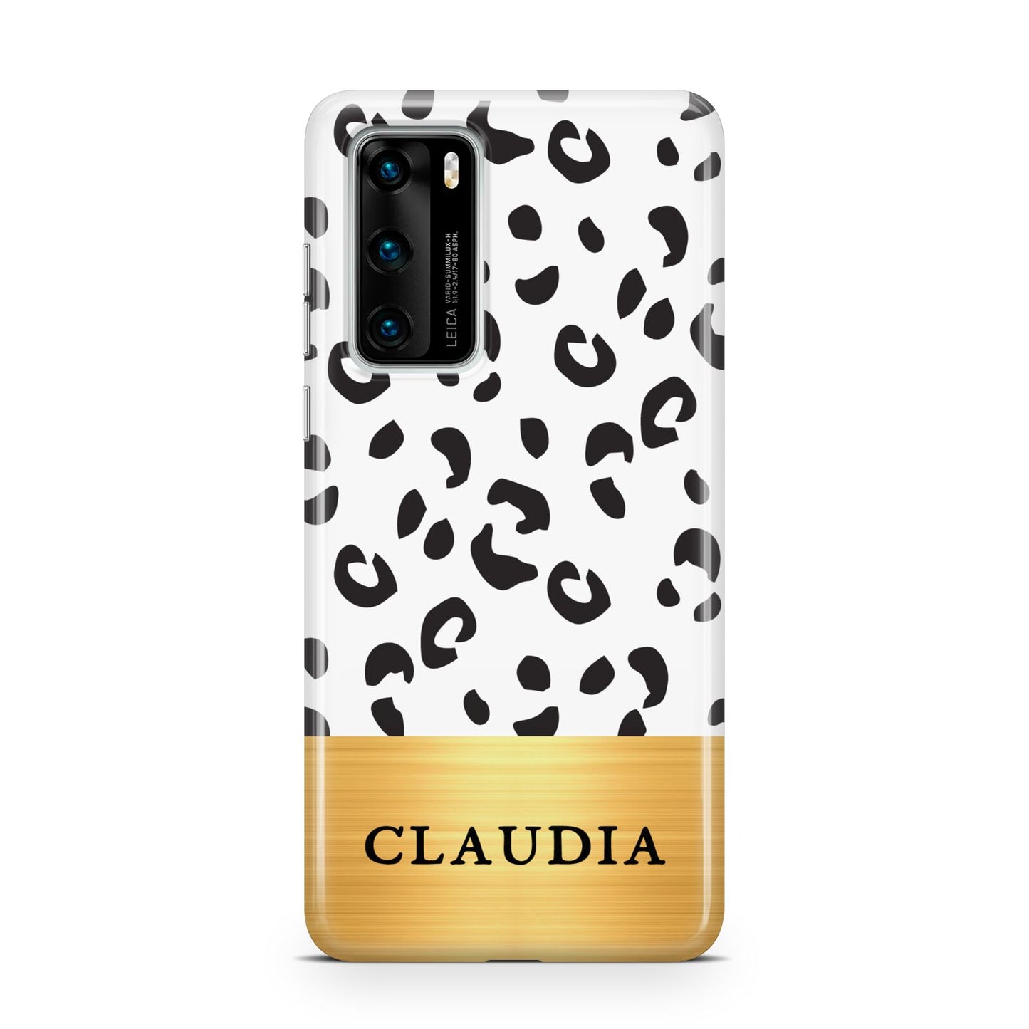 Personalised Animal Print Gold With Name Huawei P40 Phone Case