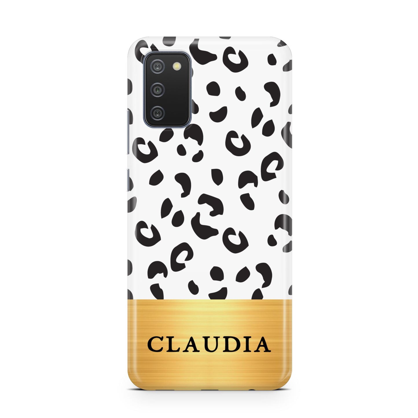 Personalised Animal Print Gold With Name Samsung A02s Case