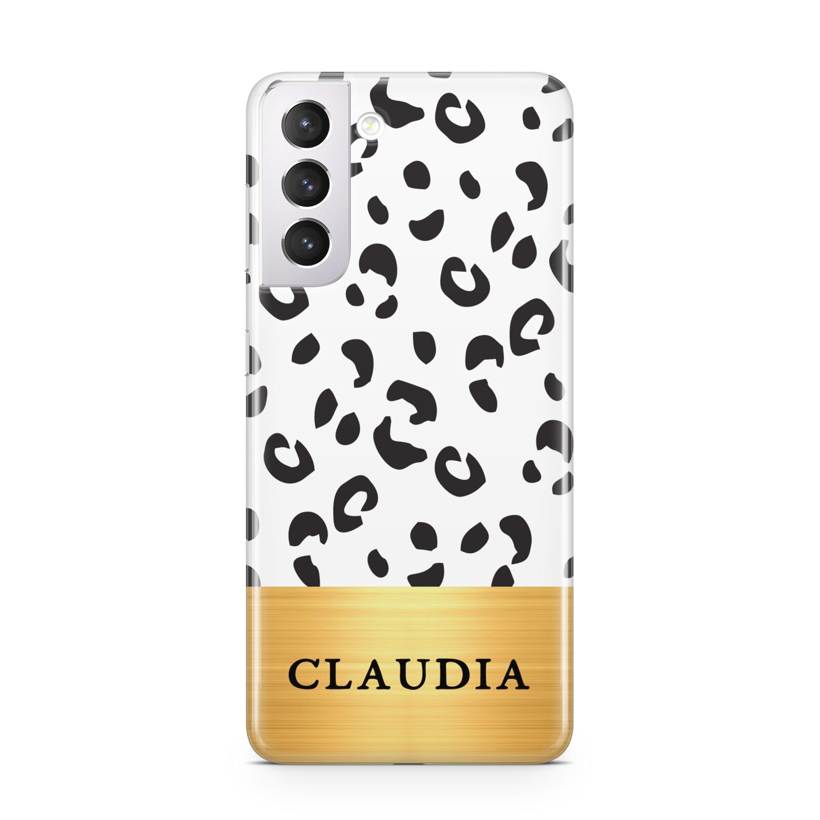 Personalised Animal Print Gold With Name Samsung S21 Case