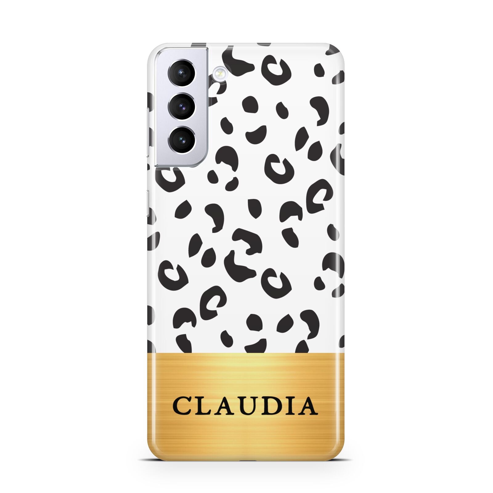 Personalised Animal Print Gold With Name Samsung S21 Plus Case